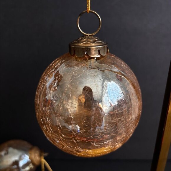 Kugel Style Christmas Ornaments Gold Glass Set Of 3 Crackle Large Vintage Heavy - Picture 7 of 8